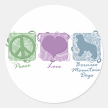 Pastel Peace, Love, and Bernese Mountain Dogs Round Sticker