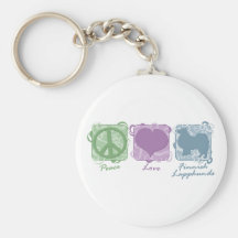 Pastel Peace, Love, and Finnish Lapphunds Keychain