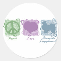 Pastel Peace, Love, and Finnish Lapphunds Round Sticker