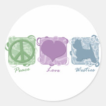 Pastel Peace, Love, and Westies Round Sticker