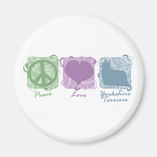Pastel Peace, Love, and Yorkshire Terriers Fridge Magnets