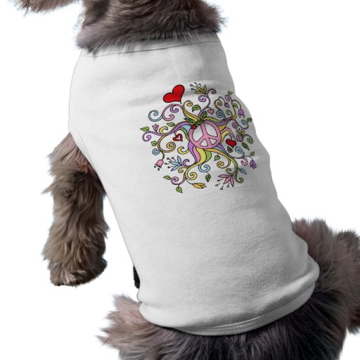 Pastel rainbow coloured peace doodle doggy t-shirt dog tshirt