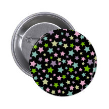 Pastel stars pattern on black pinback buttons