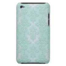 Pastel Teal Blue Green Damask Barely There iPod Covers