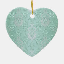 Pastel Teal Blue Green Damask Christmas Ornaments