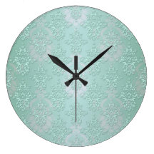 Pastel Teal Blue Green Damask Clock