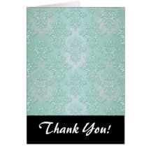 Pastel Teal Blue Green Damask Greeting Cards