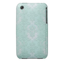 Pastel Teal Blue Green Damask iPhone 3 Case