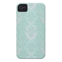 Pastel Teal Blue Green Damask iPhone 4 Case