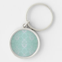 Pastel Teal Blue Green Damask Keychains