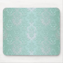 Pastel Teal Blue Green Damask Mouse Pads