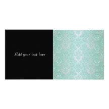Pastel Teal Blue Green Damask Picture Card