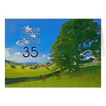 Pastoral landscape painting 35th Birthday card