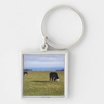 Pastoral scene of cows in field overlooking keychains