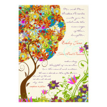 Patch Work Flower Love Tree Wedding Invitation