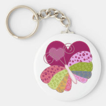 Patchwork Butterfly Heart Key Chain
