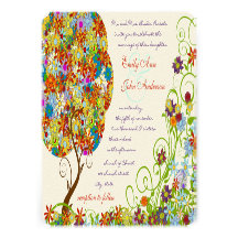 Patchwork Flower Tree Wedding Invitations