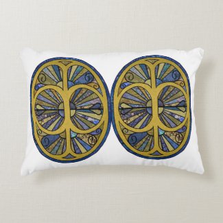 Patchwork Oval in Blue and Golds Accent Cushion