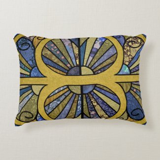 Patchwork Oval in Blue and Golds Accent Cushion
