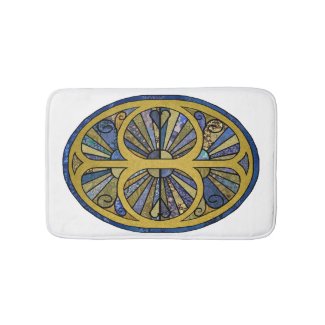 Patchwork Oval in Blue and Golds Bath Mats