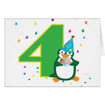 Patrick Penguin 4th Birthday Card cards