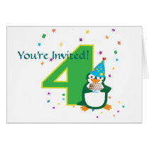 Patrick Penguin 4th Birthday Party Invitation Card cards