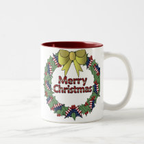 Patriotic Christmas Wreath mugs