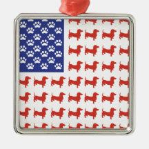 Patriotic Dachshund Doxie Christmas Ornament