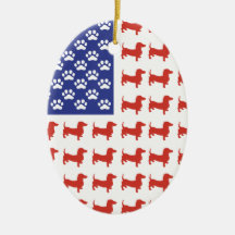 Patriotic Dachshund Doxie Christmas Tree Ornament