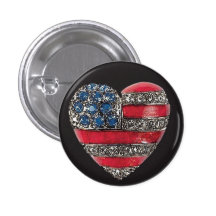 Patriotic Heart ~ Button American Flag America
