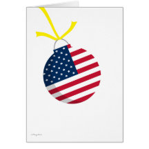 Patriotic US Flag Christmas Ornament Yellow Ribbon Greeting Card