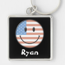Patriotic USA Flag Smiley Face Keychain