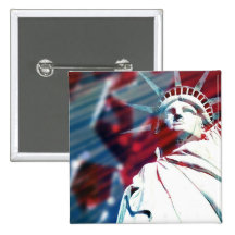 Patriotic USA Statue of Liberty Flag Design Pinback Button