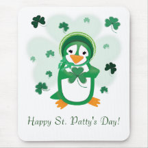 Patsy Penguin Happy St. Patty's Day Mousepad - Cus