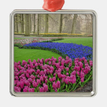Pattern of Grape Hyacinth, tulips, and 2 Christmas Ornament