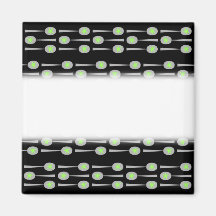 Pattern of Spoons, with Green Splat. On Black. Fridge Magnet
