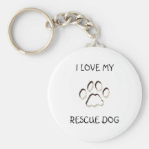 paw background, I LOVE MY, RESCUE DOG Keychain