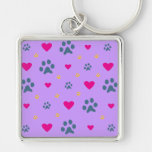 Paw Prints and Hearts Keychains