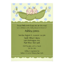 Pea Pod Twin Boys Baby Shower Invitations