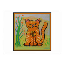 Peace Cat with Flowers Postcards
