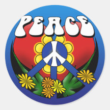 Peace Heart Flower Round Sticker