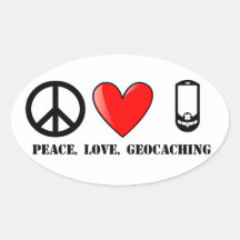 Peace, Love, and Geocaching Oval Stickers