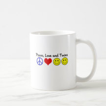 Peace Love and Twins Coffee Mugs