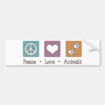 Peace Love Animals (Two Paws) Bumper Stickers
