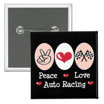Peace Love Auto Racing Chequered Flag Button