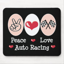 Peace Love Auto Racing Chequered Flag Mouse Pad