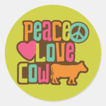 Peace Love Cow Round Stickers