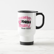 PEACE LOVE CURE BREAST CANCER MUGS