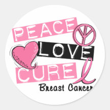 PEACE LOVE CURE BREAST CANCER STICKERS