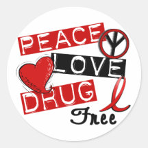Peace Love Drug Free Round Stickers